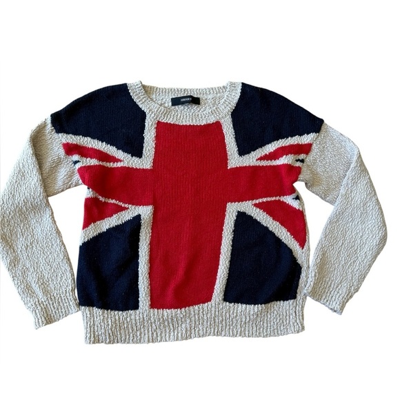 Forever 21 United Kingdom flag knit pullover crew neck sweater size extra small - Picture 2 of 6